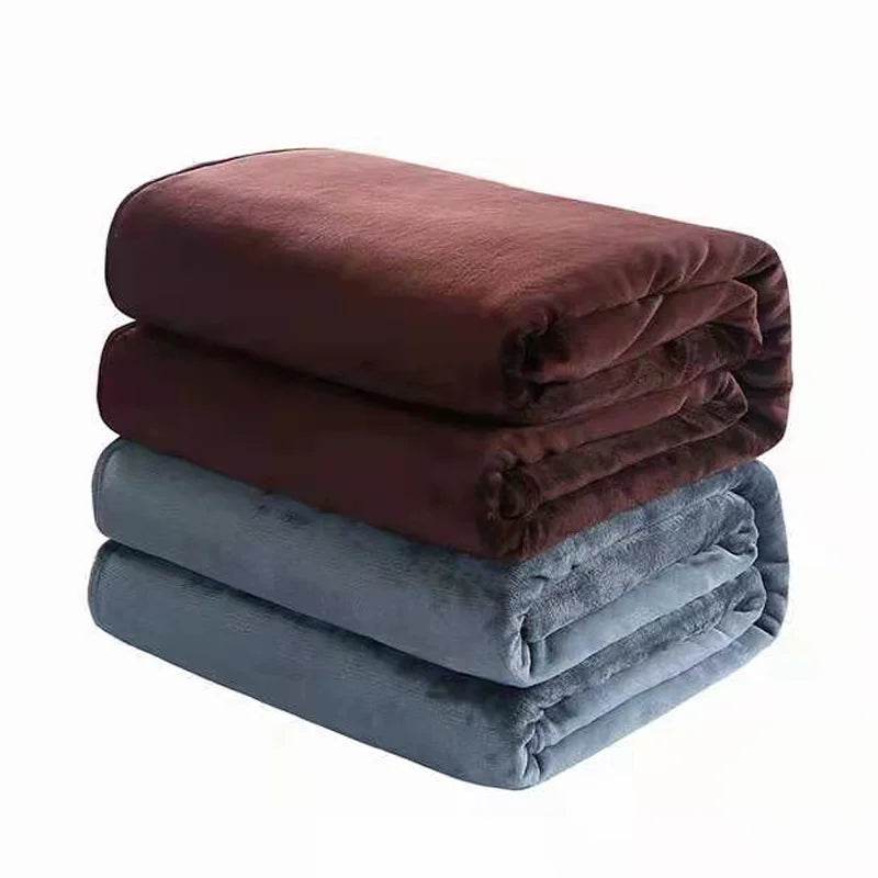 230GSM Coral Fleece Flannel Blankets For Beds Solid Blue Pink Soft Warm Thin Bedspread Sofa Cover Faux Fur Plaid Blanket - Sleep Galleria