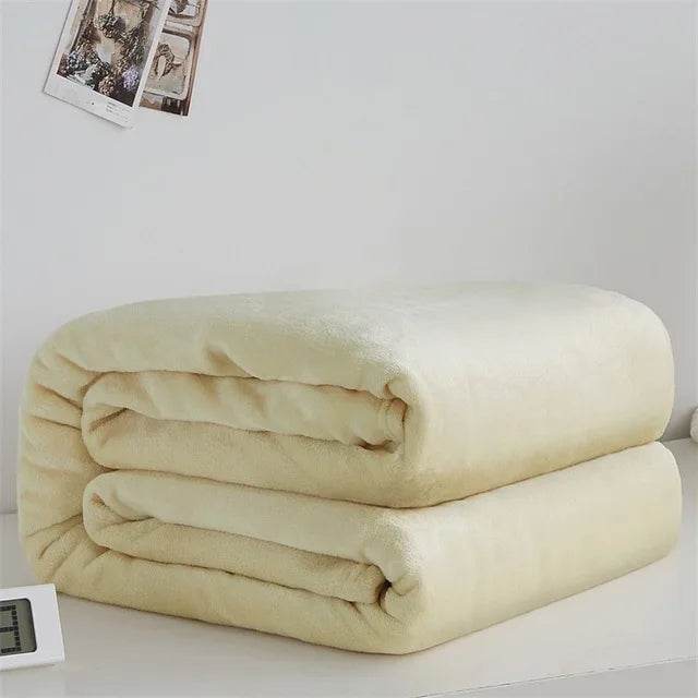 230GSM Coral Fleece Flannel Blankets For Beds Solid Blue Pink Soft Warm Thin Bedspread Sofa Cover Faux Fur Plaid Blanket - Sleep Galleria