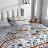 3 Piece Aztec Geometric Duvet Cover Set Twin Set, Folk Style White and Orange Sheets, Super Soft Zipper Closure Quilt Cover, - Sleep Galleria