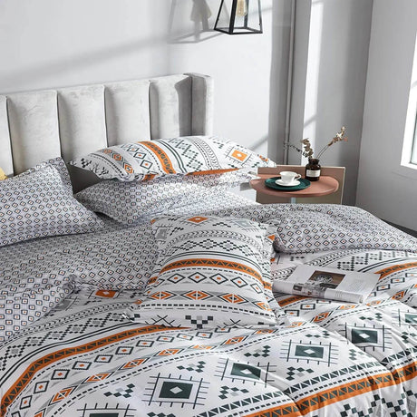 3 Piece Aztec Geometric Duvet Cover Set Twin Set, Folk Style White and Orange Sheets, Super Soft Zipper Closure Quilt Cover, - Sleep Galleria