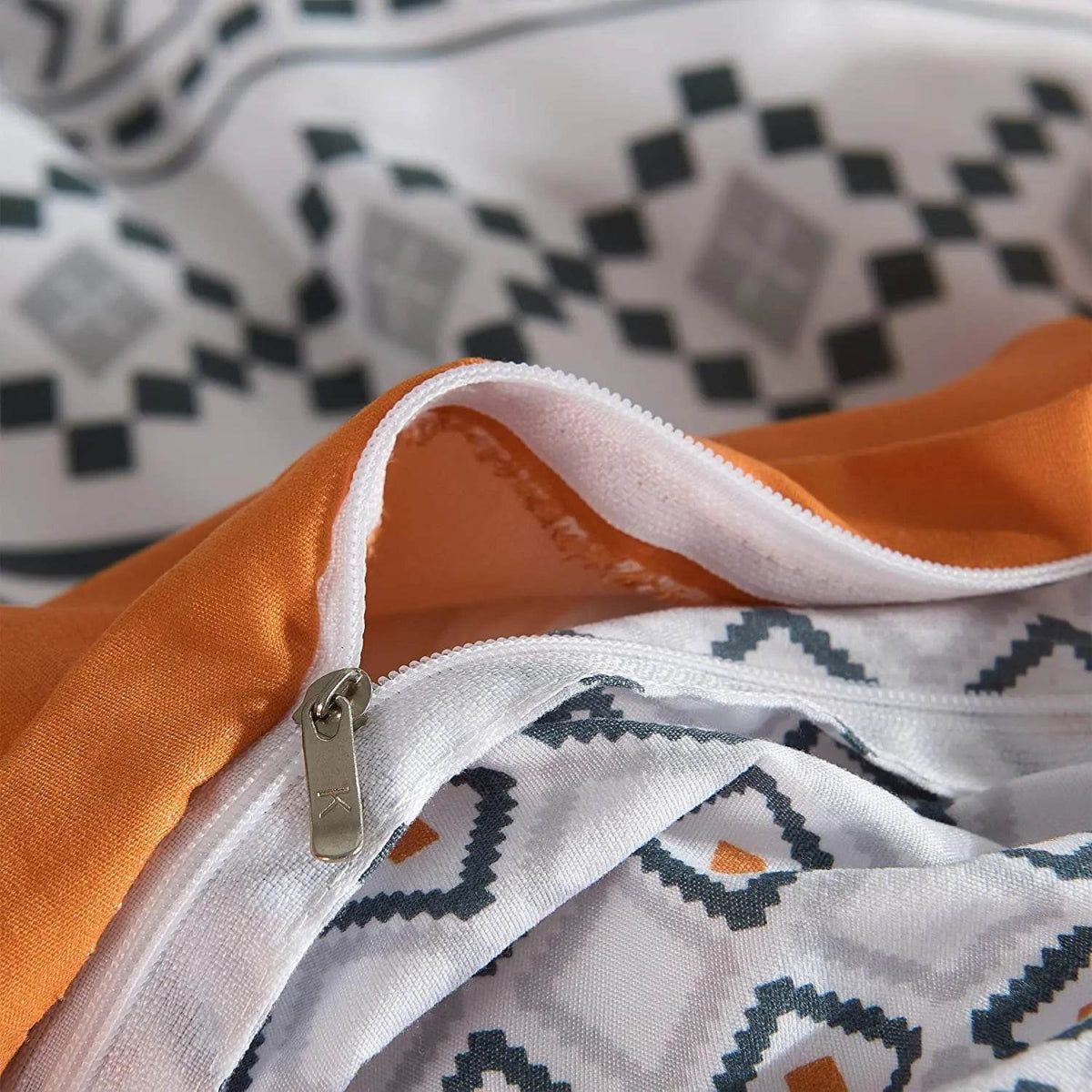 3 Piece Aztec Geometric Duvet Cover Set Twin Set, Folk Style White and Orange Sheets, Super Soft Zipper Closure Quilt Cover, - Sleep Galleria
