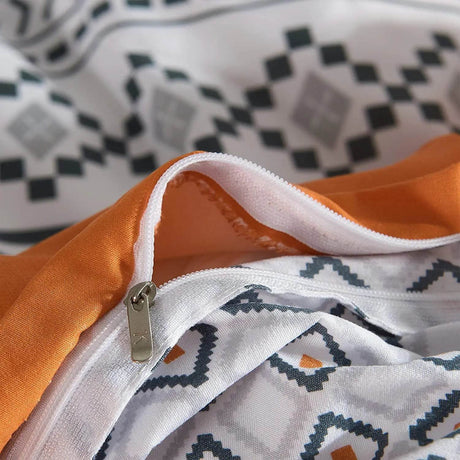 3 Piece Aztec Geometric Duvet Cover Set Twin Set, Folk Style White and Orange Sheets, Super Soft Zipper Closure Quilt Cover, - Sleep Galleria