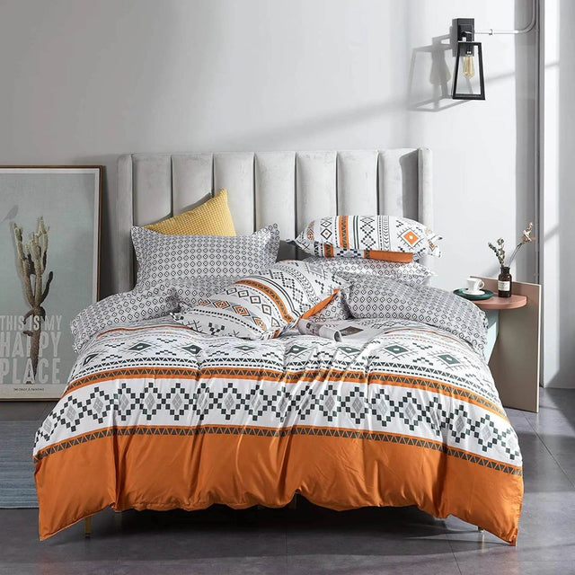 3 Piece Aztec Geometric Duvet Cover Set Twin Set, Folk Style White and Orange Sheets, Super Soft Zipper Closure Quilt Cover, - Sleep Galleria
