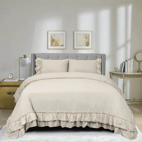 3 Piece Ruffled Duvet Cover Set Queen,Farmhouse Ruffle Comforter Set,Cozy Bedding Set - 1 Ruffle Comforter and 2 Pillowcases - Omega Lifestyles