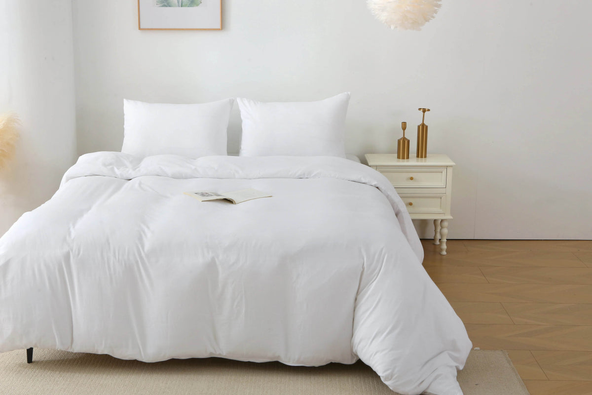 3 Pieces Solid Color Bedding Set with 1 Duvet Cover and 2 Pillow Shams, Comforter Not Included (King Size, White) - Sleep Galleria