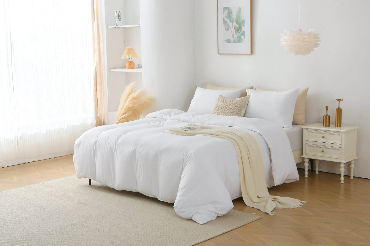 3 Pieces Solid Color Bedding Set with 1 Duvet Cover and 2 Pillow Shams, Comforter Not Included (King Size, White) - Sleep Galleria