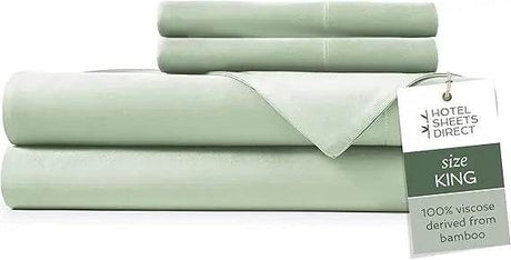 4 Piece Bed Sheet Set King Size, 100% Viscose Derived from Bamboo Sheets Set with 2 Pillowcases, Cooling & Breathable Luxury Be - Omega Lifestyles