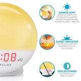 5 Inch White Electric Sunrise Simulator Alarm Clock Digital LED Display Snooze Function Dimmable Nightlight Sunset Relaxation - Sleep Galleria