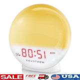 5 Inch White Electric Sunrise Simulator Alarm Clock Digital LED Display Snooze Function Dimmable Nightlight Sunset Relaxation - Sleep Galleria