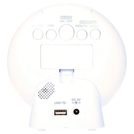 5 Inch White Electric Sunrise Simulator Alarm Clock Digital LED Display Snooze Function Dimmable Nightlight Sunset Relaxation - Sleep Galleria
