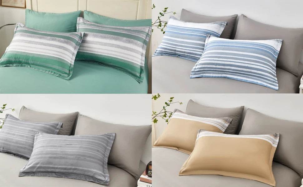 7 Piece Bed Stripe Comforter Set, Queen Size, Patchwork Striped Comforter and Sheet Set, Soft Microfiber Complete Bedding Sets - Omega Lifestyles