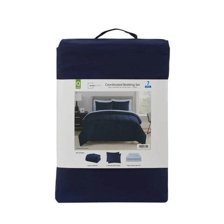 7 Piece Reversible Bed in a Bag Comforter Set with Sheets Pillowcases Shams Fitted Flat Queen Size Machine Washable Polyester - Sleep Galleria