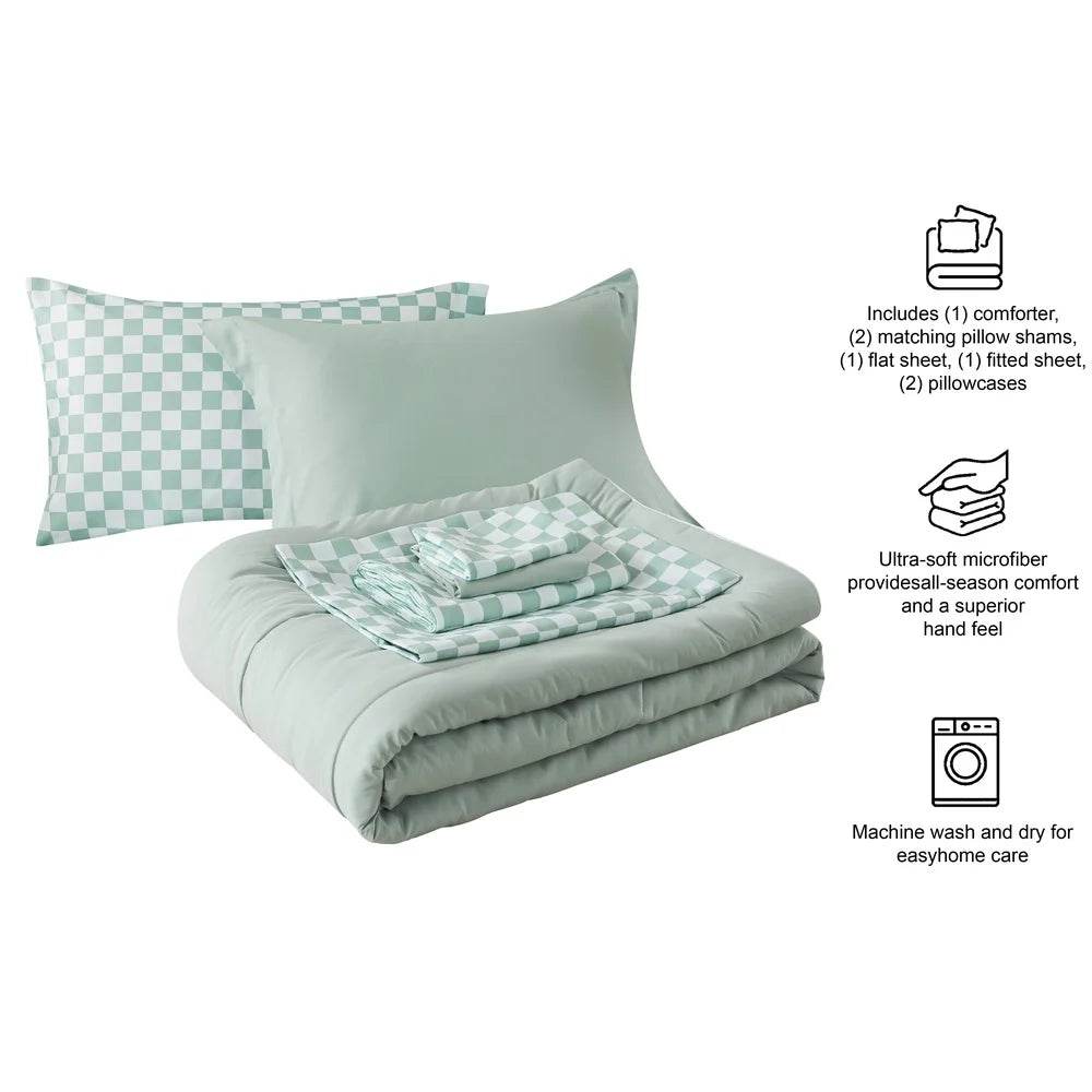 7 Piece Reversible Bed in a Bag Comforter Set with Sheets Soft Polyester Queen Bedding Set Machine Washable Storage Bag - Sleep Galleria