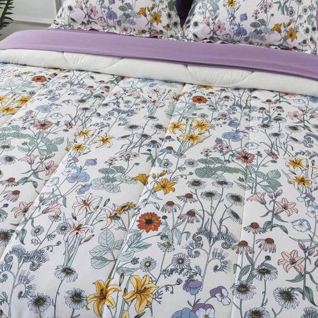 7 Piece Reversible Comforter Set with Sheets Floral Design Soft Polyester Includes Pillow Shams Storage Bag Unisex Bedding - Sleep Galleria