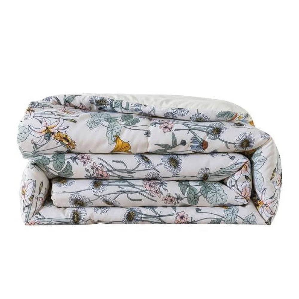 7 Piece Reversible Comforter Set with Sheets Floral Design Soft Polyester Includes Pillow Shams Storage Bag Unisex Bedding - Sleep Galleria