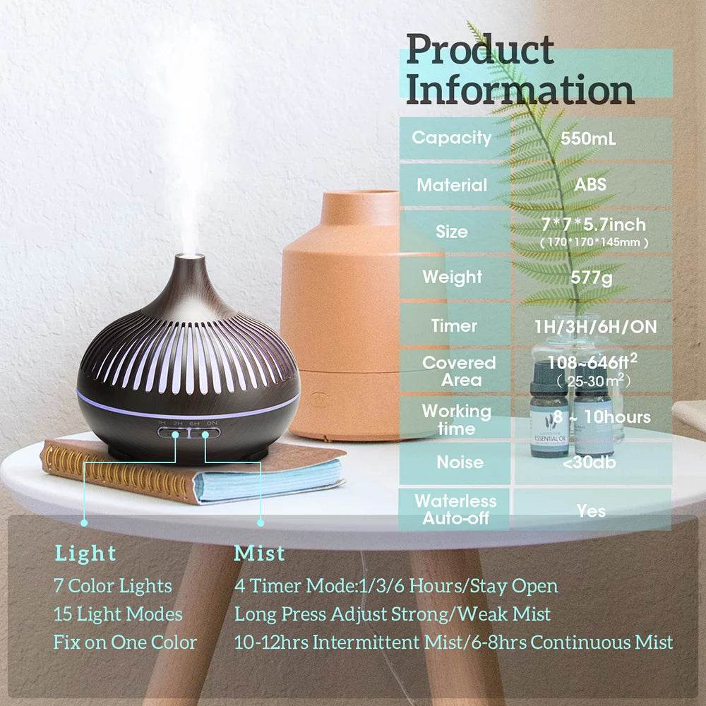 Air Humidifier Essential Oil Diffuser 500ML With Lights Remote Control Ultrasound Electric Aromatherapy Diffuser - Omega Lifestyles