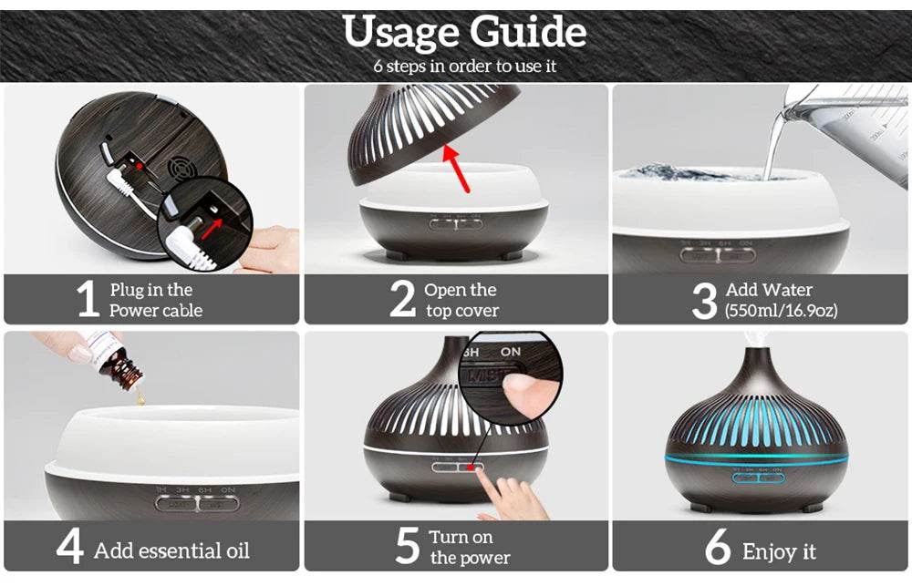 Air Humidifier Essential Oil Diffuser 500ML With Lights Remote Control Ultrasound Electric Aromatherapy Diffuser - Omega Lifestyles