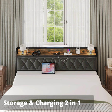 ANCTOR Twin/TwinXL/Full/Queen/King/CaliforniaKing Bed Frames, Storage Headboard with Outlets, No Noise, No Box Springs Needed - Sleep Galleria
