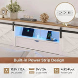 Bed Frame King Size with LED Lights and Charging Station, Wooden King Bed with 2 Storage Drawers, Rustic Headboard - Sleep Galleria