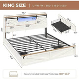 Bed Frame King Size with LED Lights and Charging Station, Wooden King Bed with 2 Storage Drawers, Rustic Headboard - Sleep Galleria