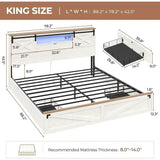 Bed Frame King Size with LED Lights and Charging Station, Wooden King Bed with 2 Storage Drawers, Rustic Headboard - Sleep Galleria