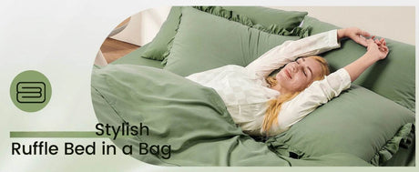 Bedding Set, 7 Pieces King Comforter Set in Green Ruffle, Shabby Chic Bed in A Bag with Premium Brushed Microfiber, Bedding - Omega Lifestyles