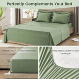 Bedding Set, 7 Pieces King Comforter Set in Green Ruffle, Shabby Chic Bed in A Bag with Premium Brushed Microfiber, Bedding - Omega Lifestyles