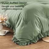Bedding Set, 7 Pieces King Comforter Set in Green Ruffle, Shabby Chic Bed in A Bag with Premium Brushed Microfiber, Bedding - Omega Lifestyles