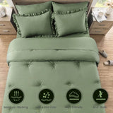 Bedding Set, 7 Pieces King Comforter Set in Green Ruffle, Shabby Chic Bed in A Bag with Premium Brushed Microfiber, Bedding - Omega Lifestyles