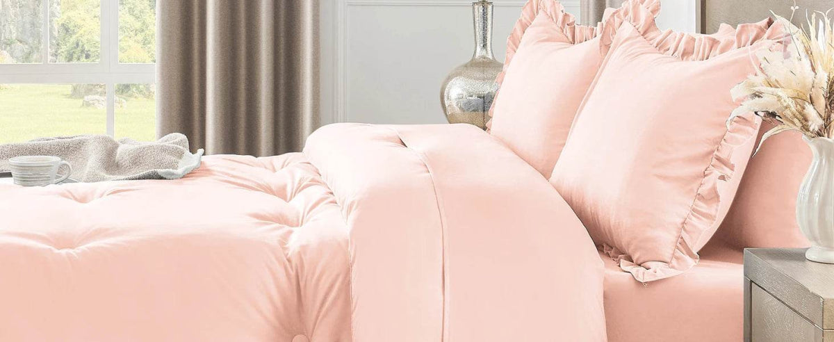 Bedding Set, 7 Pieces King Comforter Set in Green Ruffle, Shabby Chic Bed in A Bag with Premium Brushed Microfiber, Bedding - Omega Lifestyles