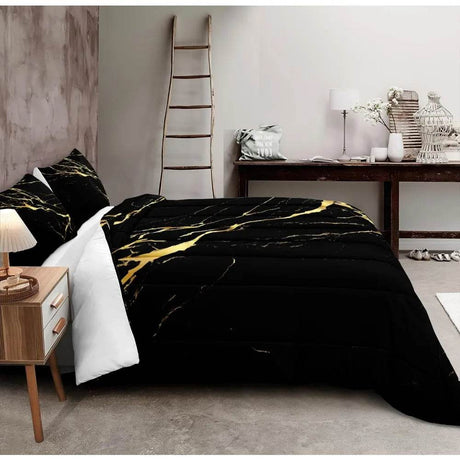 Black Marble Comforter Set Queen Size Gold Metallic Marble Comforter Set Black Gold Marble Pattern Modern Luxury Bedding Set 4 - Omega Lifestyles