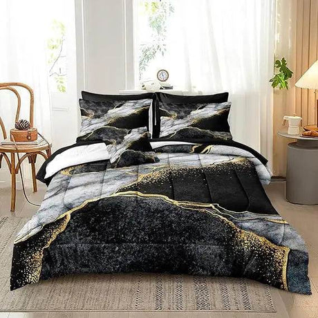 Black Marble Comforter Set Queen Size Gold Metallic Marble Comforter Set Black Gold Marble Pattern Modern Luxury Bedding Set 4 - Omega Lifestyles