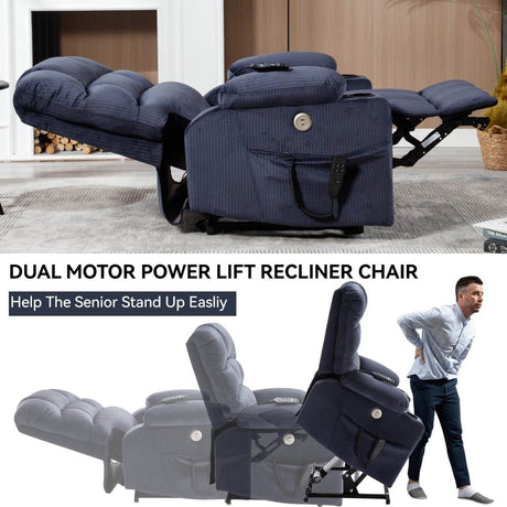 Blue Dual Motor Lift Recliner Chair - Omega Lifestyles