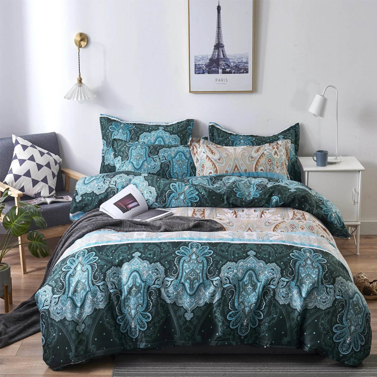 Bohemian Style Bed Sheets Three Piece Blue Colored Bohemian Indian Mandala Bedding Set Exotic Bohemian Style Quilt Cover - Sleep Galleria