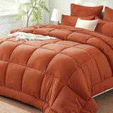 Burnt Orange Full Size Comforter Sets - 7 Pieces Bed in a Bag, Lightweight Goose Down Alternative Bedding Sets with All Season - Omega Lifestyles