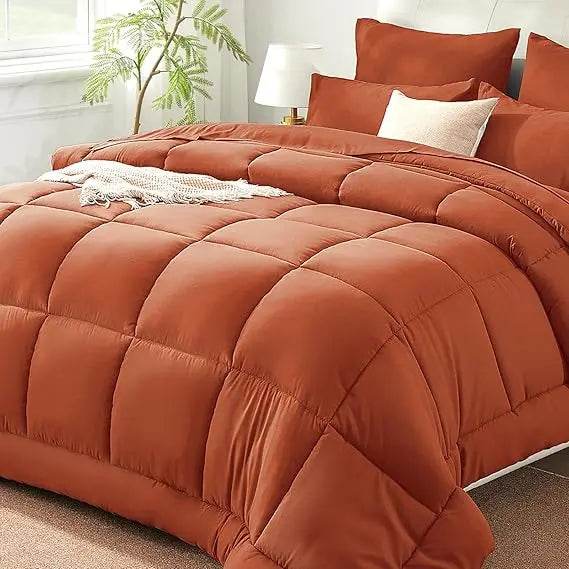 Burnt Orange Full Size Comforter Sets - 7 Pieces Bed in a Bag, Lightweight Goose Down Alternative Bedding Sets with All Season - Omega Lifestyles