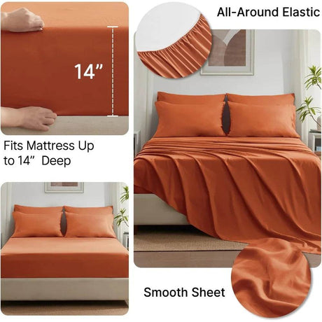 Burnt Orange Full Size Comforter Sets - 7 Pieces Bed in a Bag, Lightweight Goose Down Alternative Bedding Sets with All Season - Omega Lifestyles