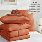 Burnt Orange Full Size Comforter Sets - 7 Pieces Bed in a Bag, Lightweight Goose Down Alternative Bedding Sets with All Season - Omega Lifestyles