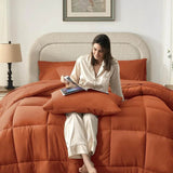 Burnt Orange Full Size Comforter Sets - 7 Pieces Bed in a Bag, Lightweight Goose Down Alternative Bedding Sets with All Season - Omega Lifestyles