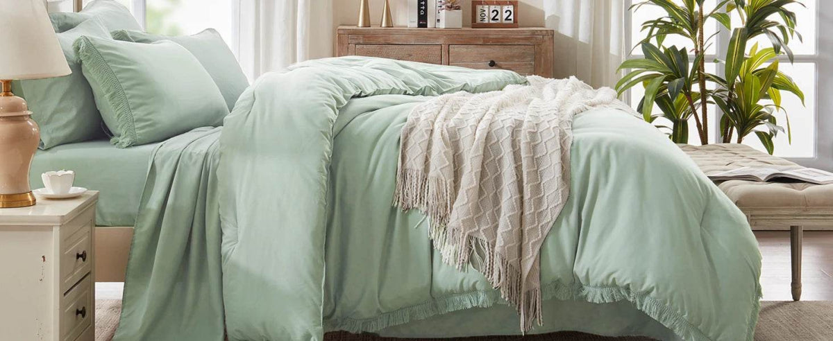 Comforter Set King Size, with Sheets 7 Pieces Boho Tassel Bed in a Bag Soft Lightweight Bedding Sets, All Season Fringe Bed Set - Omega Lifestyles