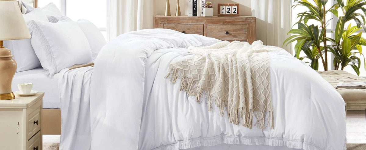 Comforter Set King Size, with Sheets 7 Pieces Boho Tassel Bed in a Bag Soft Lightweight Bedding Sets, All Season Fringe Bed Set - Omega Lifestyles