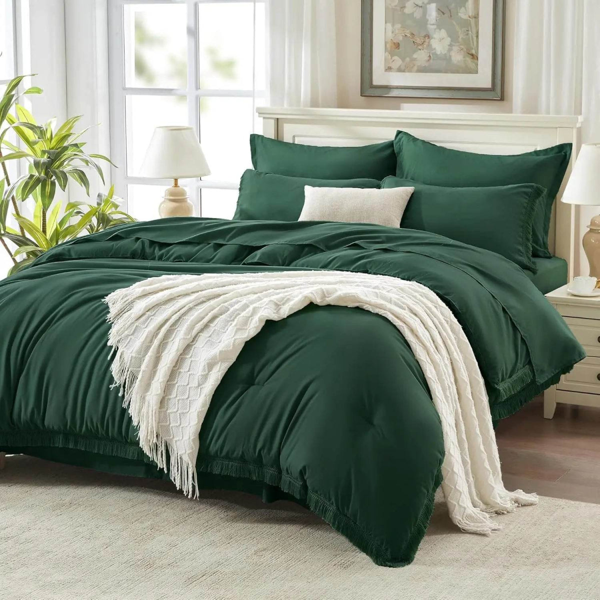 Comforter Set King Size, with Sheets 7 Pieces Boho Tassel Bed in a Bag Soft Lightweight Bedding Sets, All Season Fringe Bed Set - Omega Lifestyles