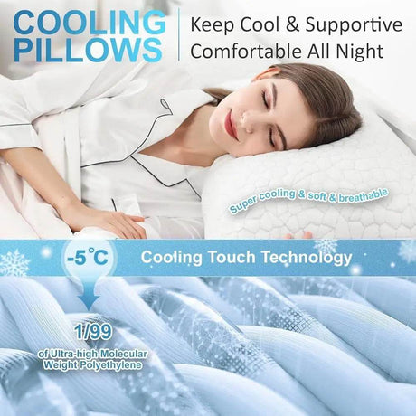 Cooling Shredded Memory Foam Pillows Queen Size 2 Pack Adjustable Loft Breathable Sleep Solution Hot Sleepers - Sleep Galleria