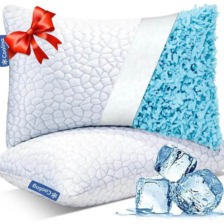 Cooling Shredded Memory Foam Pillows Queen Size 2 Pack Adjustable Loft Breathable Sleep Solution Hot Sleepers - Sleep Galleria