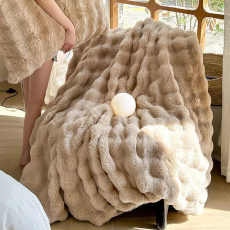 Faux Fur Throw Blanket for Couch, Cozy Warm Plush Striped Blanket for Sofa Bedroom Living Room, All Season Use - Sleep Galleria