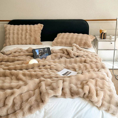 Faux Fur Throw Blanket for Couch, Cozy Warm Plush Striped Blanket for Sofa Bedroom Living Room, All Season Use - Sleep Galleria