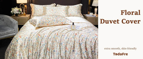 Floral Duvet Cover King Size, with Flat Sheet, 4 Pieces Satin Soft Bedding, 1 Breathable Duvet Cover 104x90 Inches, Bedding Set - Omega Lifestyles