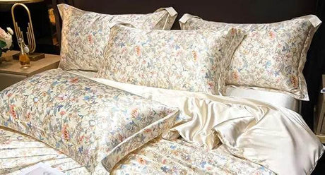 Floral Duvet Cover King Size, with Flat Sheet, 4 Pieces Satin Soft Bedding, 1 Breathable Duvet Cover 104x90 Inches, Bedding Set - Omega Lifestyles