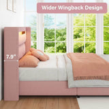 Frame with LED Lights and Headboard, Boucle Upholstered Platform Bed with Wingback Design, Modern Soft Bed Fram - Omega Lifestyles