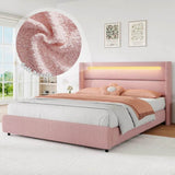 Frame with LED Lights and Headboard, Boucle Upholstered Platform Bed with Wingback Design, Modern Soft Bed Fram - Omega Lifestyles